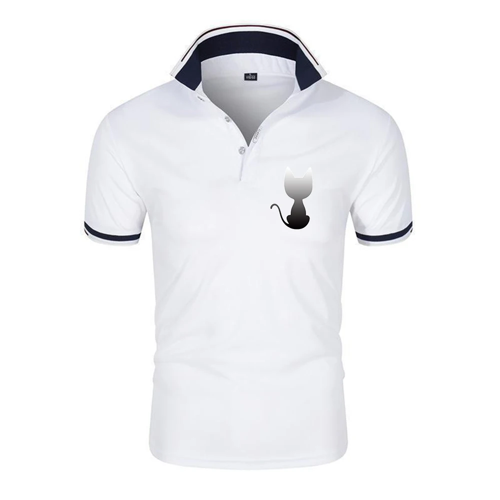 2026 Men's Funny cat silhouette Logo Print New Summer Hight Quality Sports T-Shirt Short Sleeves Fashion Casual Lapel Polo Shirt