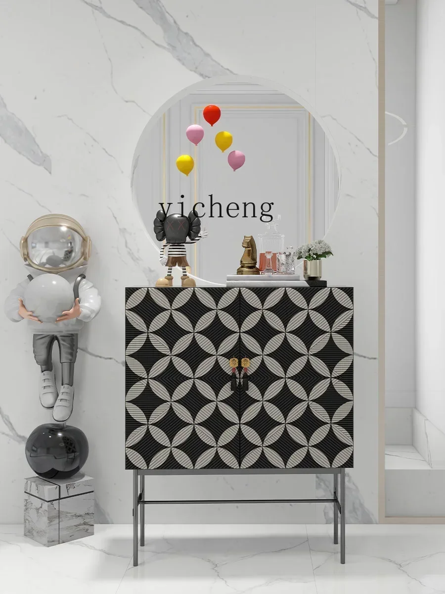 b9.21- Minimalist Locker Solid Wood Partition Sideboard Cabinet Living Room Entrance Black and White Entrance Cabinet