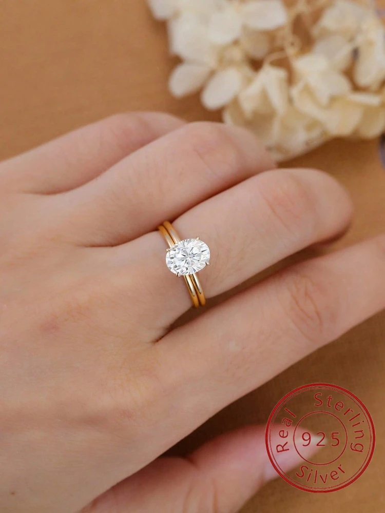 

925 Sterling Silver Sleek Simplicity Shiny Oval Zircon Ring Set For Women Wedding Daily Party Luxury High Quality Fine Jewelry