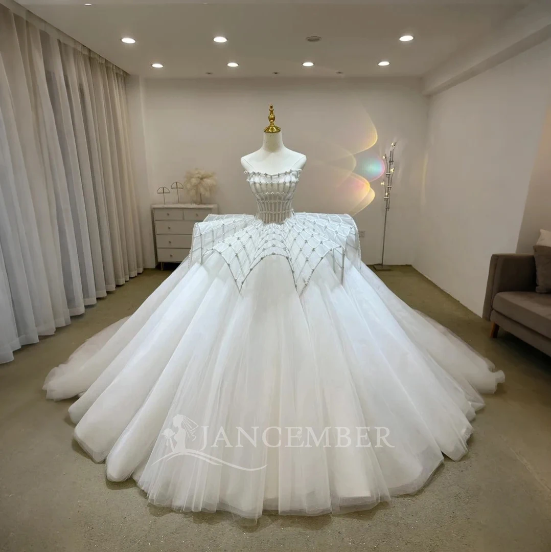 맞춤 제작된 고급 웨딩 볼 가운, 스팽글 비딩 레이스 브라이덜 드레스, 레이스업 백 슬리브리스 코트 트레인 웨딩드레스