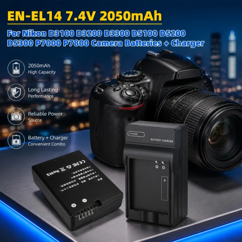 In Stock EN-EL14 2050mAh 7.4V Rechargeable Camera Battery With Charger For Nikon D3100 D3200 D3300 D5100 D5200 D5300 P7000 P7800
