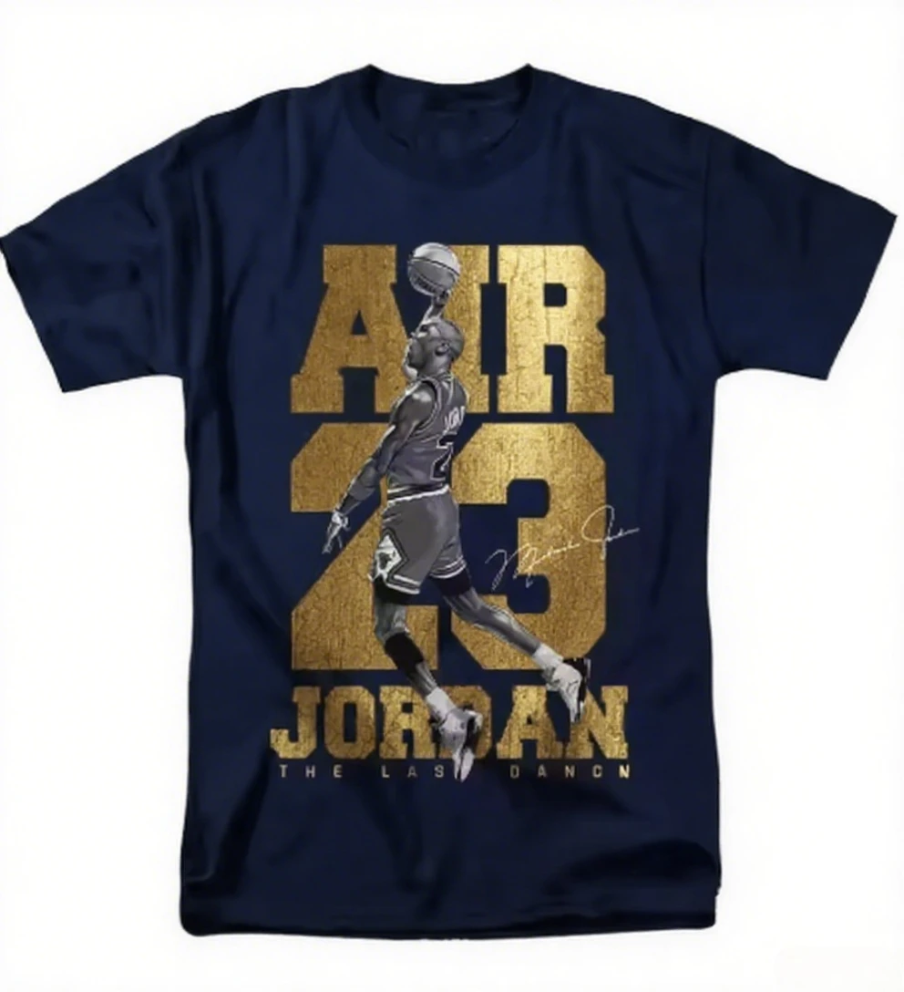 

Trendy Cotton T Shirt Jordan in Action Design with Gold Font Text Print Summer Luxury Brand Pure Cotton Loose and Versatile