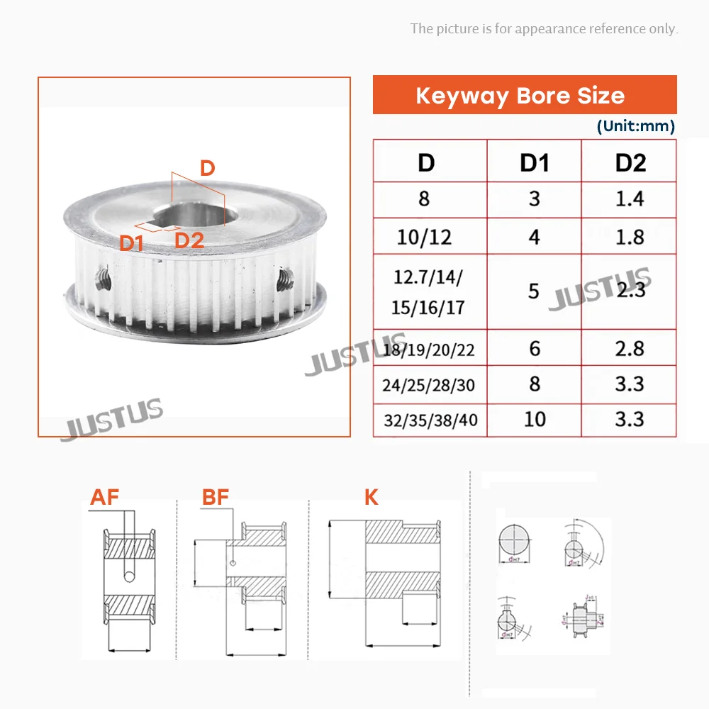 Imagem -06 - Polia de Sincronização xl tipo af 48t 50t 60 Dentes 10 12 14 15 16 17 18 19 2030 mm para a Largura 15 mm Correia Usada na Polia Linear