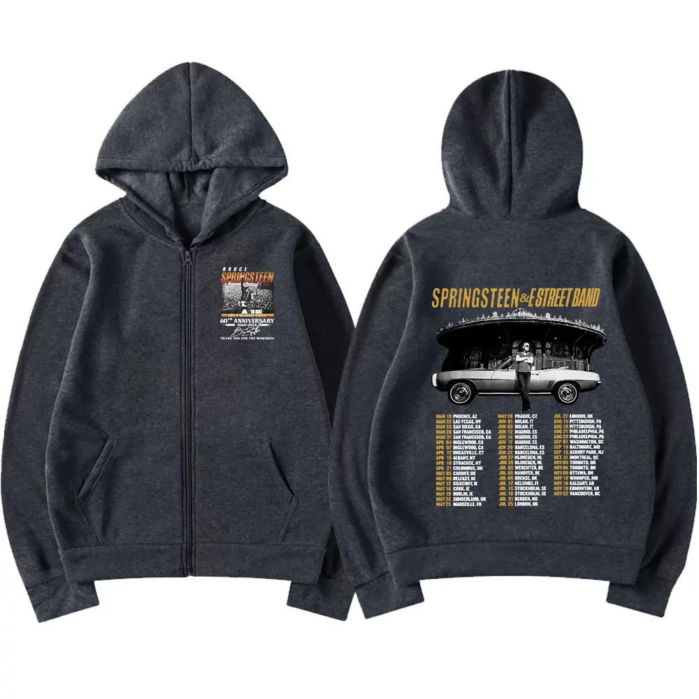 Bruce Springsteen and E Street Band 2024 Tour Zipper Hoodies Men's Women's Fashion Vintage Zip Up Sweatshirts Jackets Streetwear