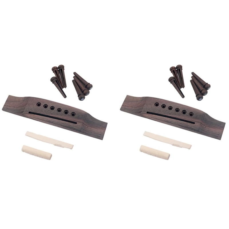 Quality 2X Acoustic Guitar Replacement Set Ebony Bridge End Pins Bone Saddle & Nut And Wood Bridge Parts