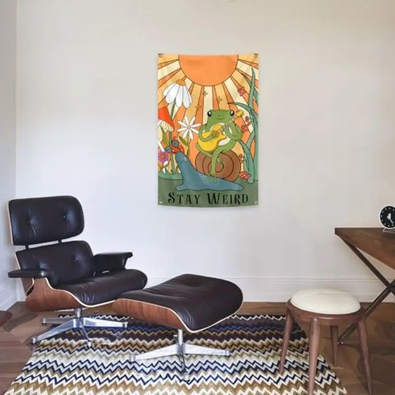 VIKAMA Guitar Playing Frog Snail Tapestry, Cute Retro Psychedelic Style Wall Hanging, Bedroom Dormitory Home Decor