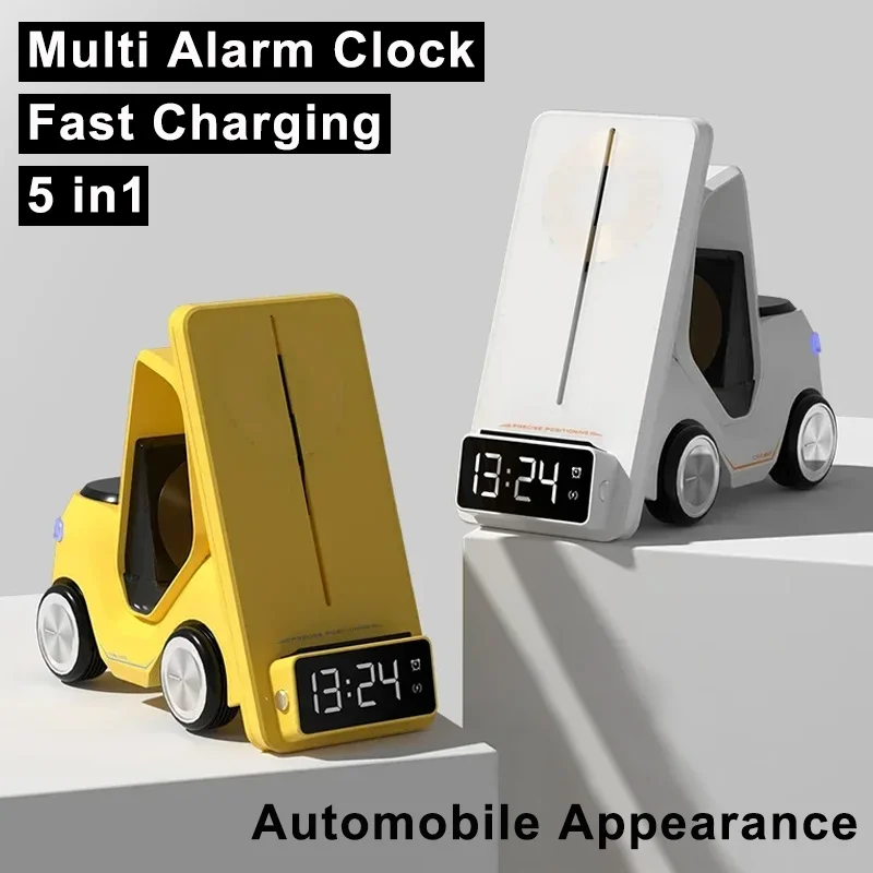 5 In 1 Phone Holder Wireless Chaarger Stand Alarm Clock For IPhone15 14 13 12Pro Max iWatch8 7 6 5 Airpods Fast Charging Station