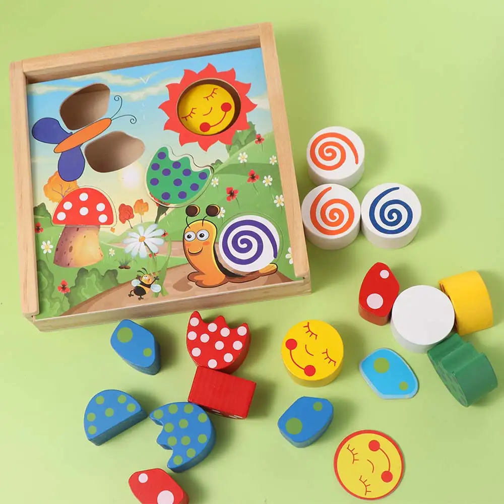 Form Holz Montessori Spielzeug Frühe Bildung Entwicklungs Spielzeug Farbe Form Sortierung Box 3D Puzzle Bunte Passende Blöcke