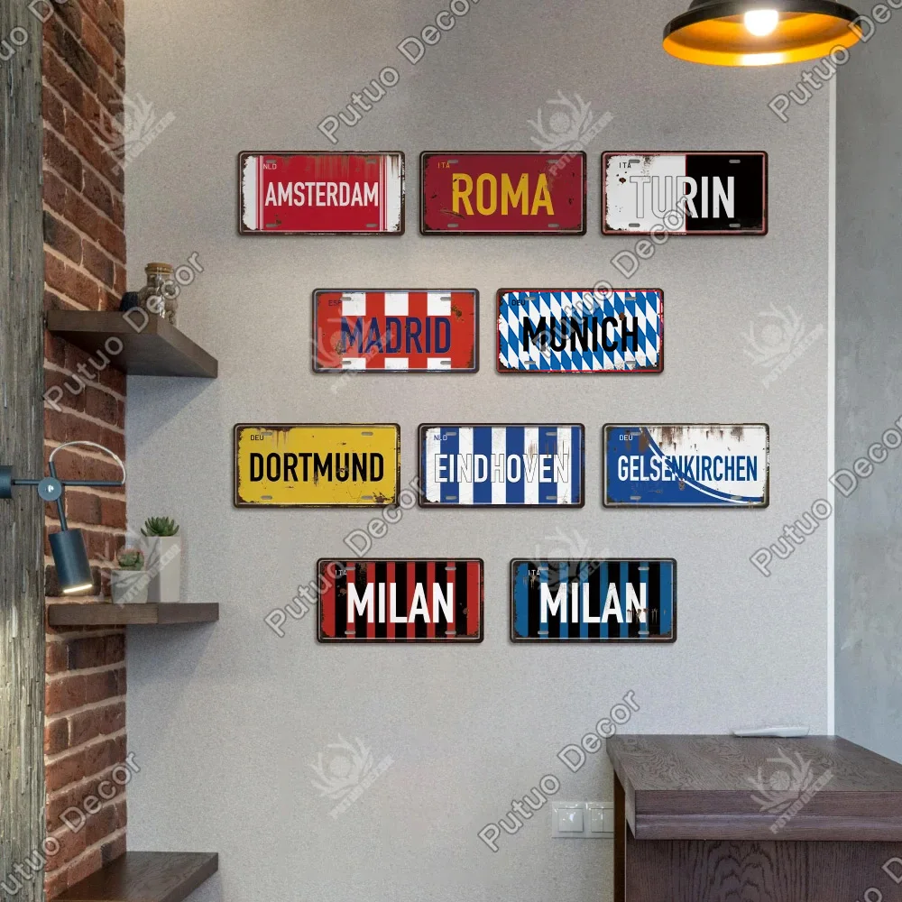 Putuo Decor Famous City Metal Sign Licenses Plate Plaque Vintage Tin Sign for Bar Pub Man Cave Club Wall Decoration