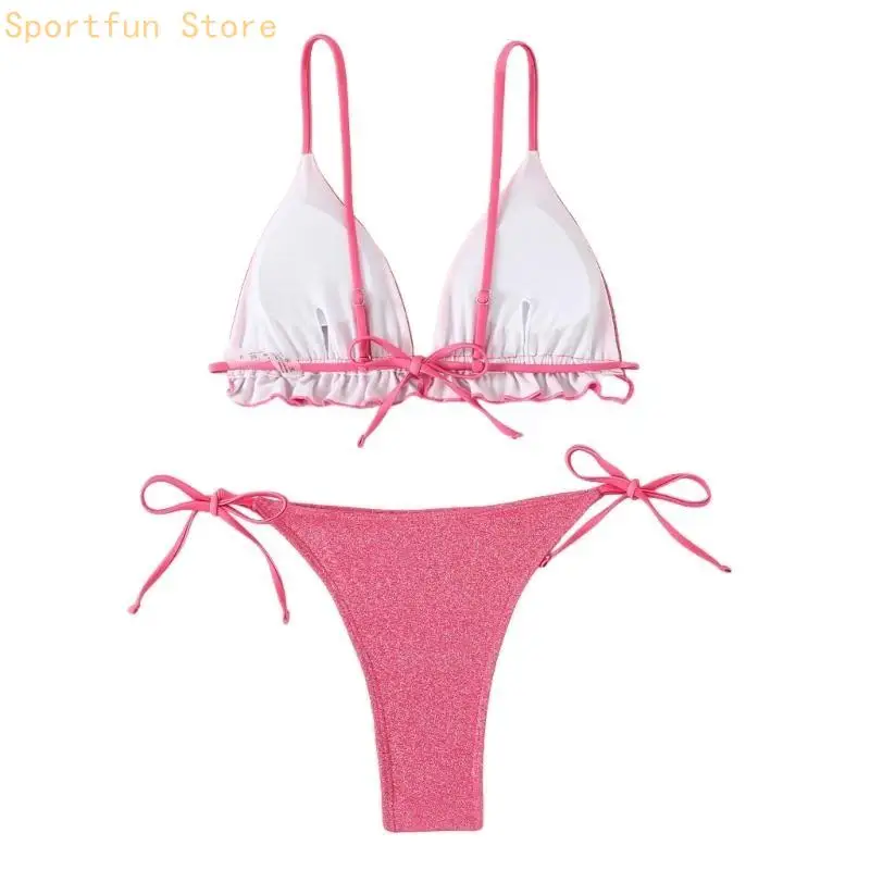 

Women Triangular Swimsuit Ruffle Bathing Suit Halterneck Swimwears with Adjustable Back Tie Ruffle Swimming Costume X7JD