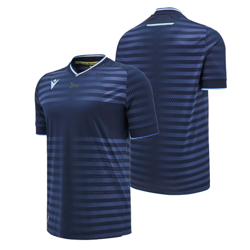 

Macron 2025-26 Season Home And Away Jerseys Deep Blue Stripes Team Training Equipment Sports Breathable Quick Drying T-Shirts