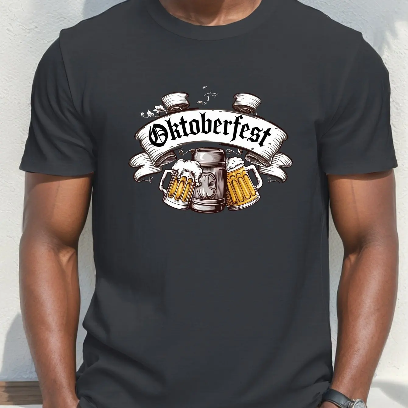 تي شيرت رجالي مطبوع عليه لافتات ألمانية من Oktoberfest كاجوال برقبة دائرية مع ملابس رجالية هندسية قليلة قابلة للتمدد مريحة