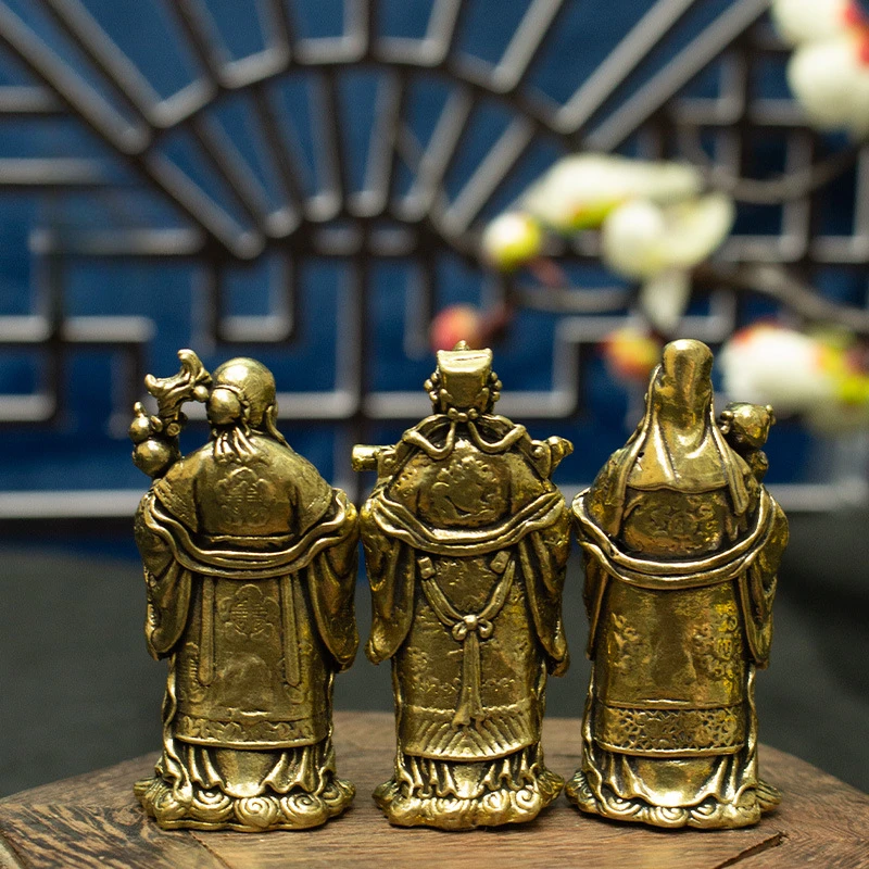 Brass Fu Lu Shou Exquisite Immortal Decor Indoor Desktop Ornament Buddha Statue Craft