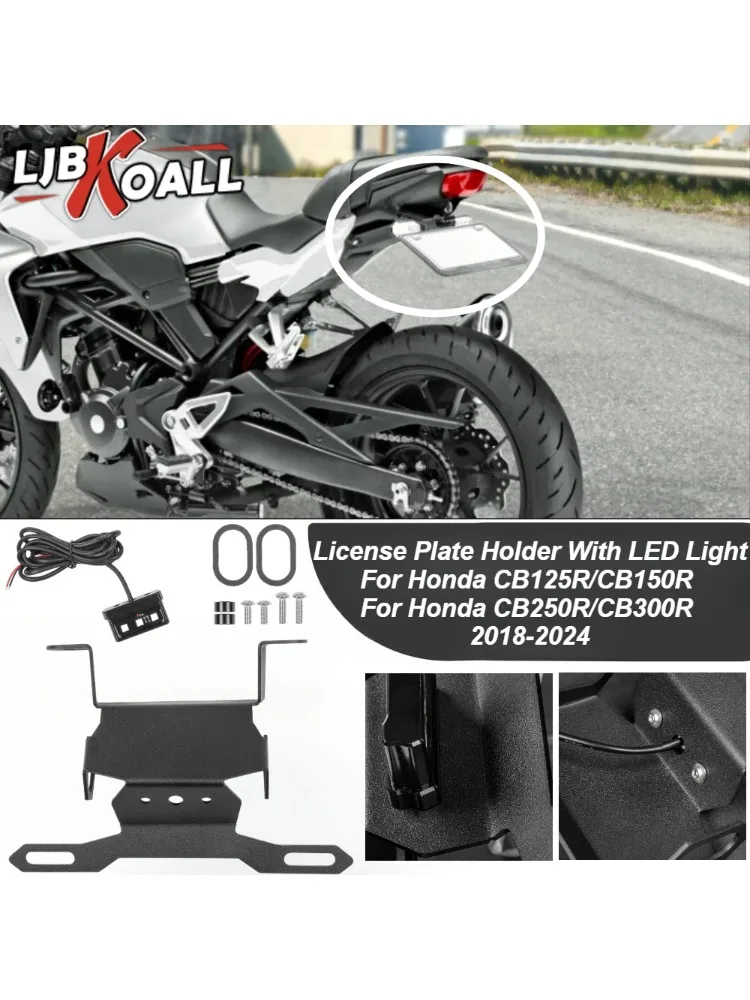 Support de plaque d'immatriculation pour Honda CB125R CB250R 2018-2024, support de plaque d'immatriculation pour Honda CB150R CB300R avec éclairage LED