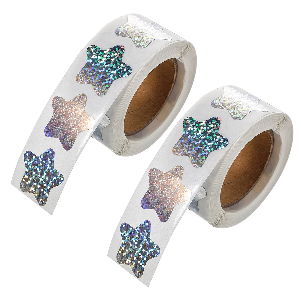 

2 Rolls Stickers Pentagram Reward Stars Five-pointed Round Shining Seal Student