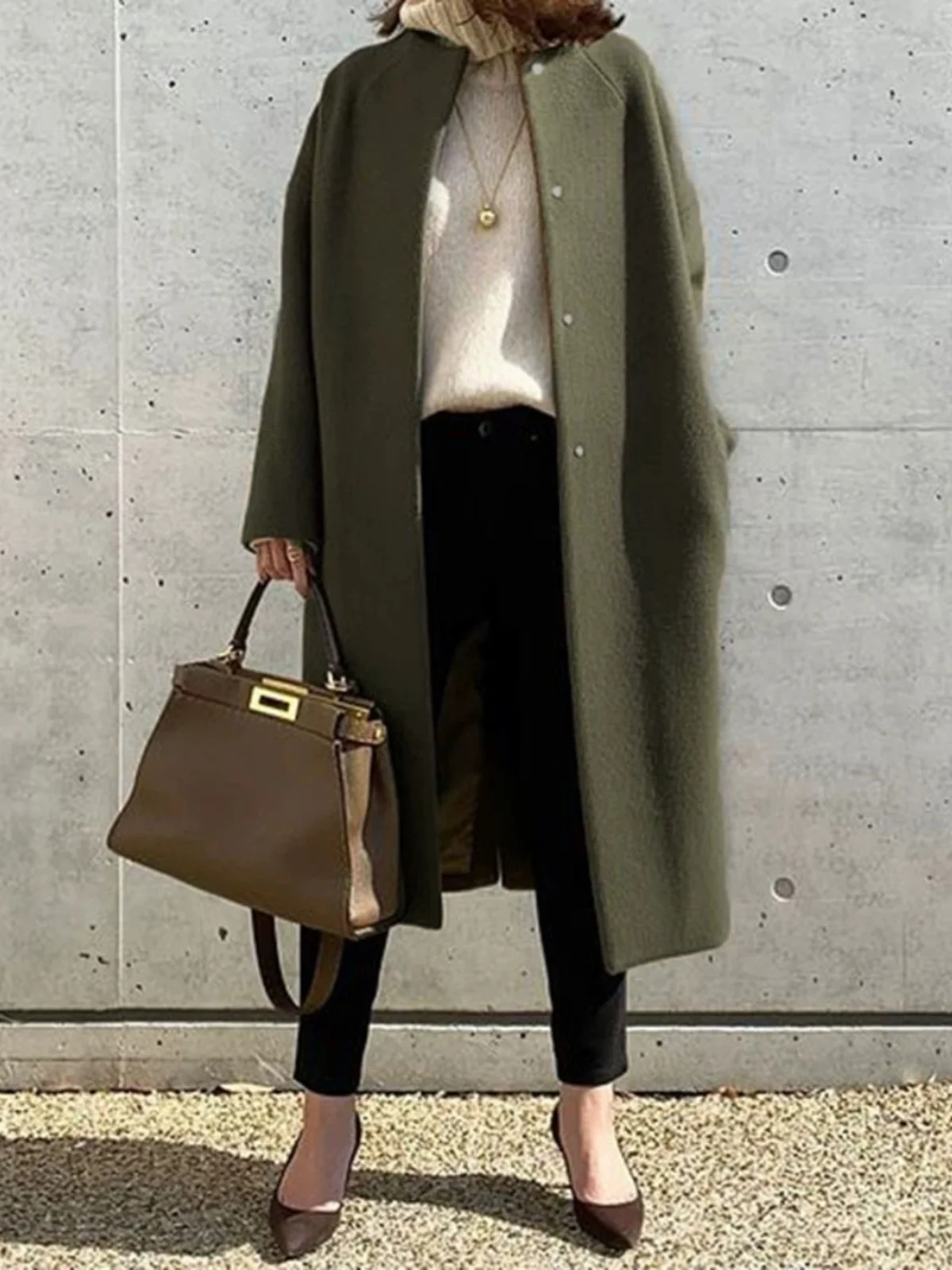 Cappotto Invernale Giapponese Laid-ba per Donna, Taglio Dritto e Ampio, Lunghezza Media, in Lana, Stile Coreano per il Pendolarismo