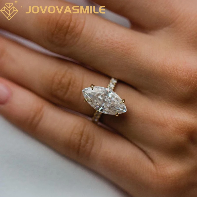 

JOVOVASMILE Moissanite Ring 18k Gold 7 Carat 16.5x8.25mm Crushed Ice Hybrid Marquise Cut 14k Yellow Gold Wedding Band For Women