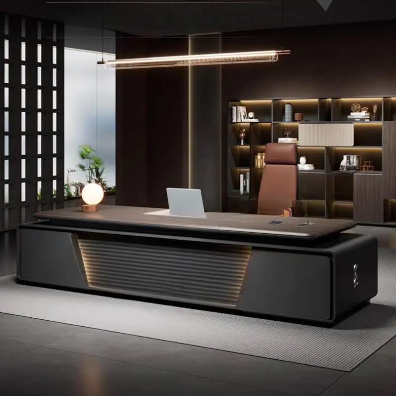 مكتب تنفيذي خشبي أسود، تصميم رخيص، مكتب كمبيوتر كبير وحديث، طاولة محطة عمل Scrivania قابلة للتعديل #1