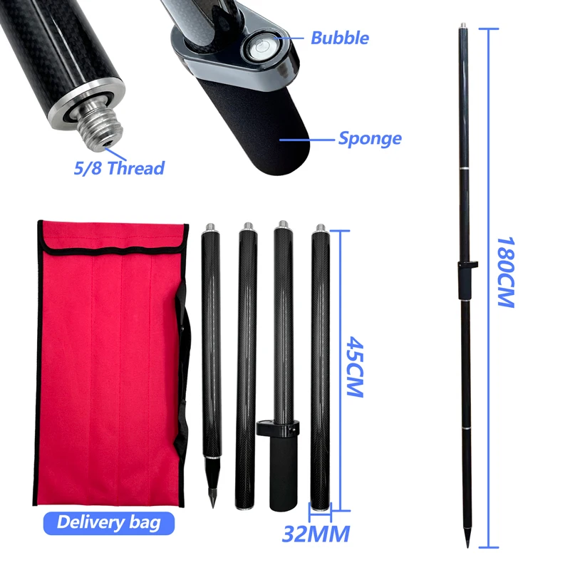1.8m New Upgrade Non-Slip Version Carbon Fibre GPS RTK Pole meter Four-section Survey Rod GPS Prism Pole 4 Poles 32mm Diameter