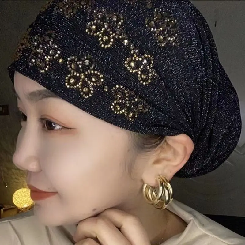 ฤดูร้อนเพชร Turban หมวกสำหรับผู้หญิงห่อหัว Bonnet มุสลิมฮิญาบ Turbans หญิง Headscarf หมวก Chemo Headwear