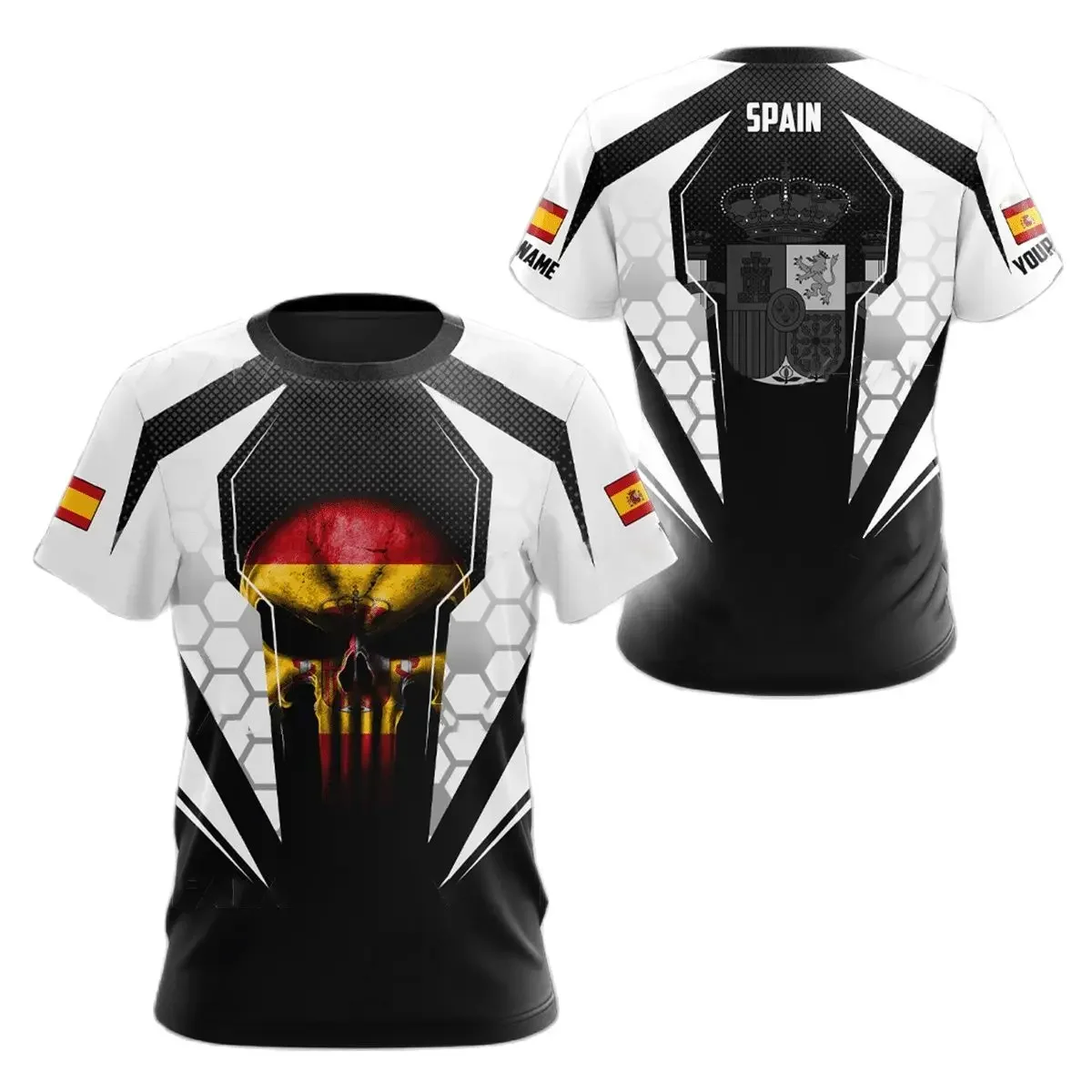 Camiseta con estampado 3D de emblema nacional de España para hombre, cuello redondo, manga corta, ropa fresca de moda, camisa suelta de gran tamaño