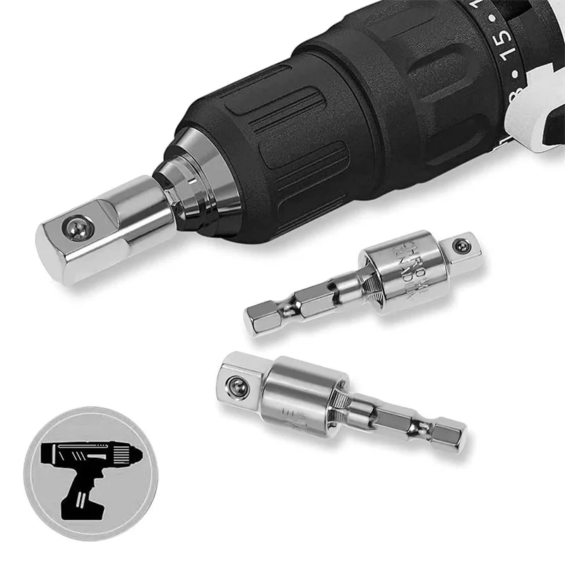 360 ° Drehbare elektrische Bohrmaschinen-Steckdosen-Adapter-Sets für Schlagschrauber mit Sechskantschaft 1/4 Zoll, 3/8 Zoll, 1/2 Zoll – Detail 3