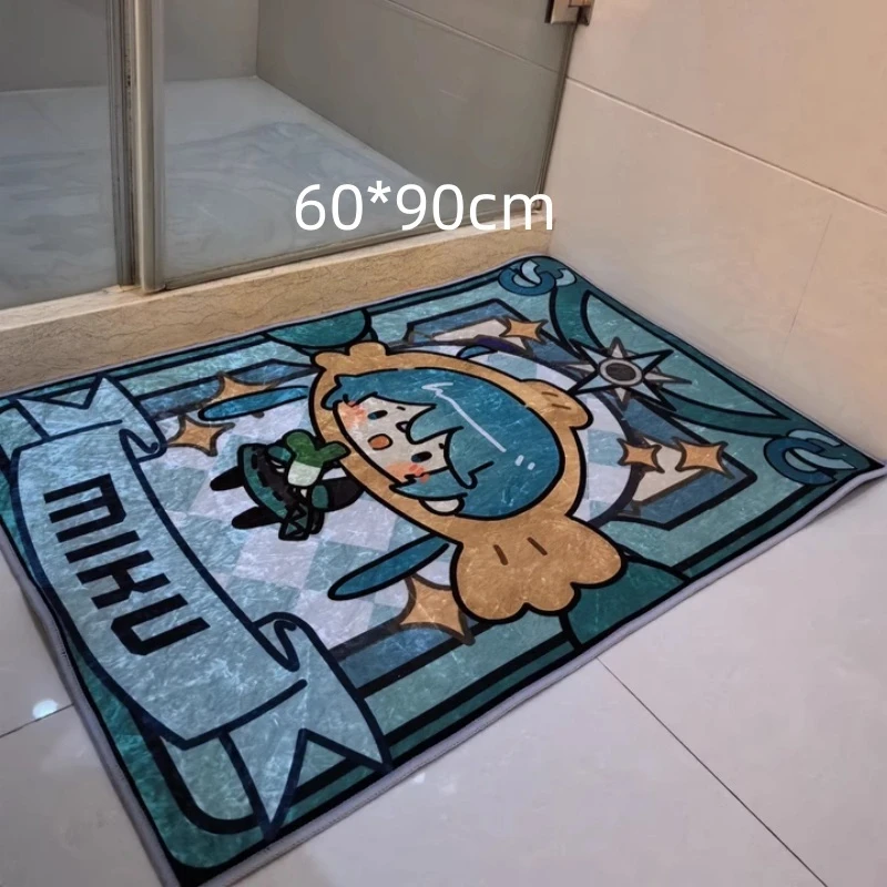 Miku Floor Mat Golden Diamond Velvet Tarot Card Diatom Mud Scallion Floor Mat Foyer Bathroom Door Mat Dirt Resistant Easy Clean