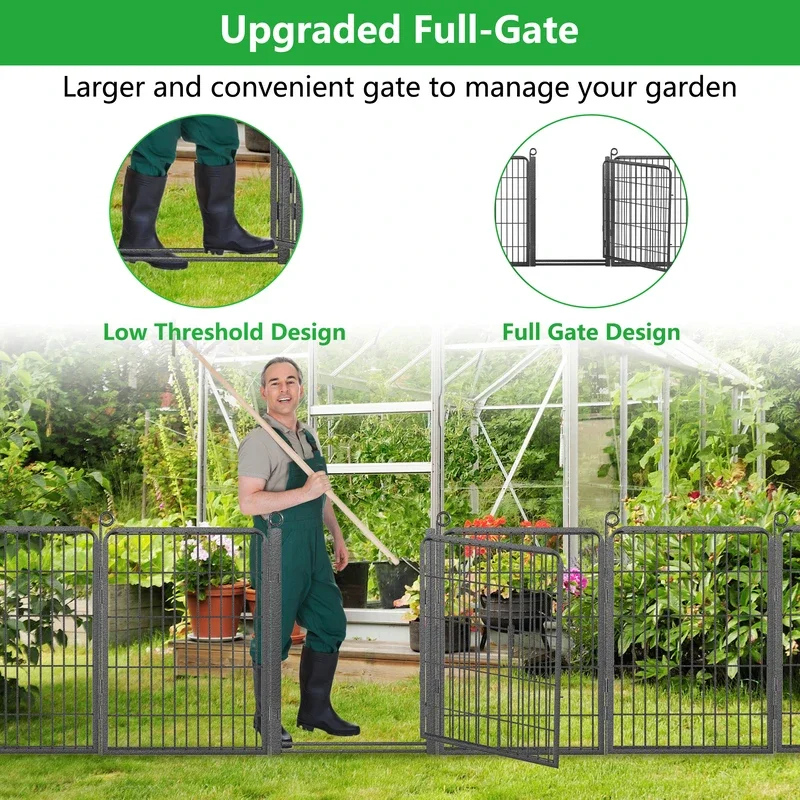 Decorative Garden Fence Dog Fence Fence Panel with Gate 32 inch Height Outdoor Animal Barrier Fences for Yard, Patio, Camping