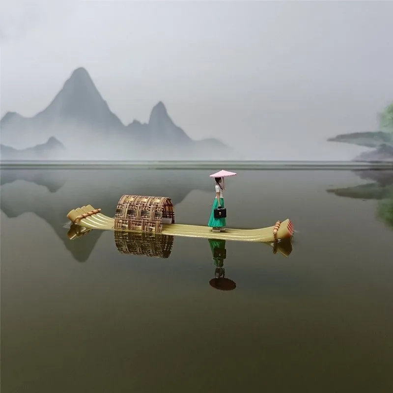 Plastic Simulation Bamboo Raft Boat Model Bonsai Fish Tank Water Tank Landscape Decoration Ornament Float In The Water BoatZI964