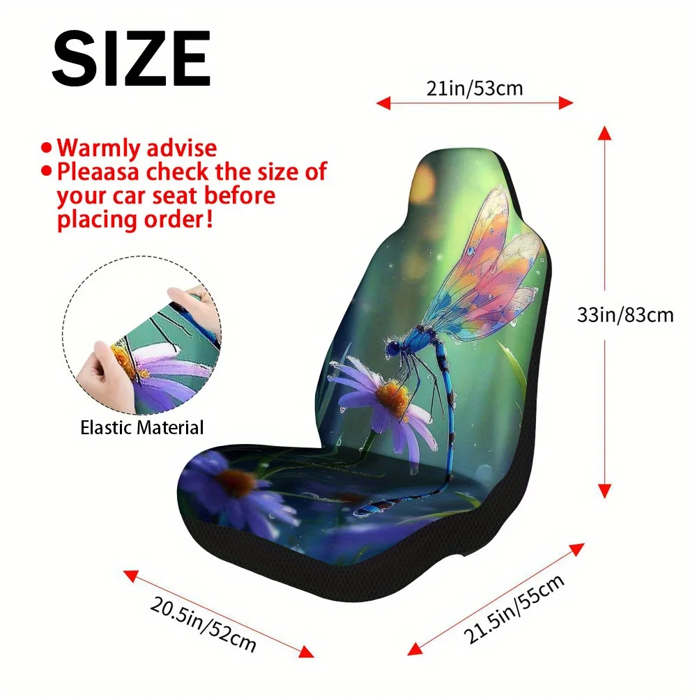 2pcs Spring Dragonfly On Flower Design Universal Car Seat Cover Set – High-Quality, Durable, And Stylish Car Seat Protectors, Un