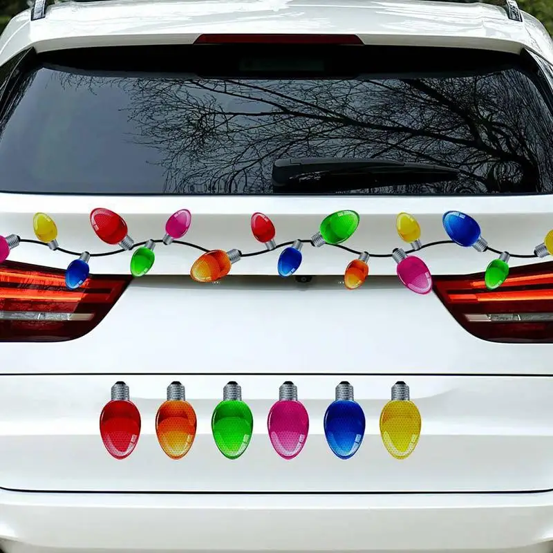 Christmas Magnet Car Stickers Bulb Light Decals Refrigerator Magnets Reflective Christmas Decorations Car Decals Party Favors