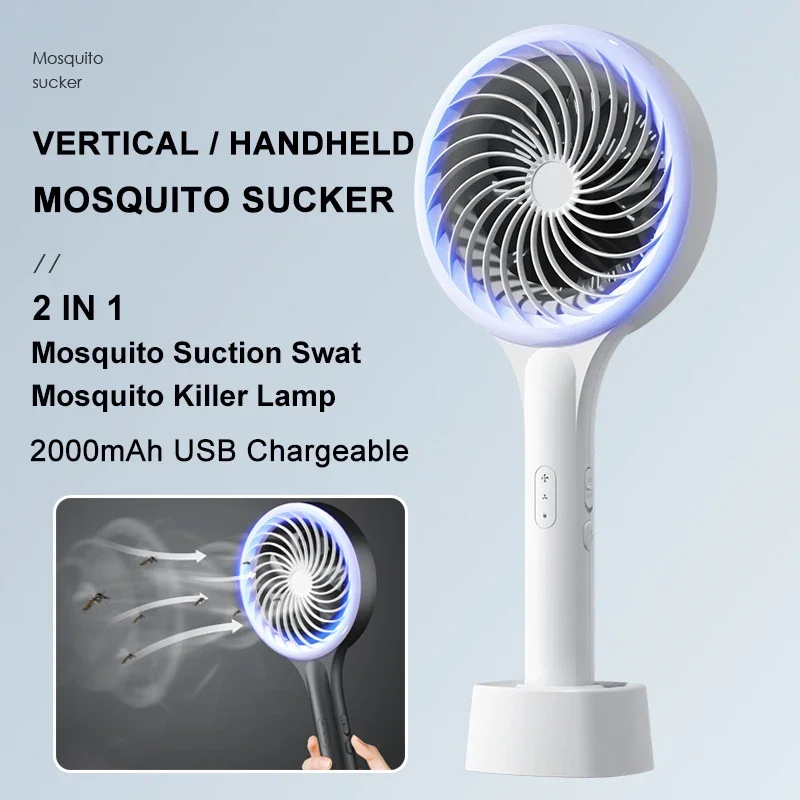 Fan Mosquito Suction Swatter Rechargeable Insect Trap Portable Handheld Mosquito Killer Lamp Summer Bug Zapper Repellent Light