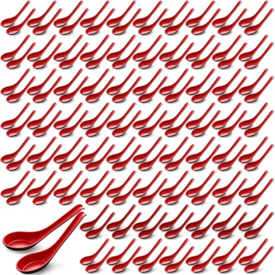 Hhee 200 Cucharas Asiáticas para Sopa, 6.3 Pulgadas, Cucharas Chinas, Japonesas y Coreanas para Servir Wonton, Soba, Arroz, con Gancho para Pho, Ramen y Fideos