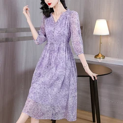 2024 Summer Floral Silk Beach Midi Sundress Women Boho Fashion Casual Light Dress Spring Korean Elegant Luxury Festival Vestidos