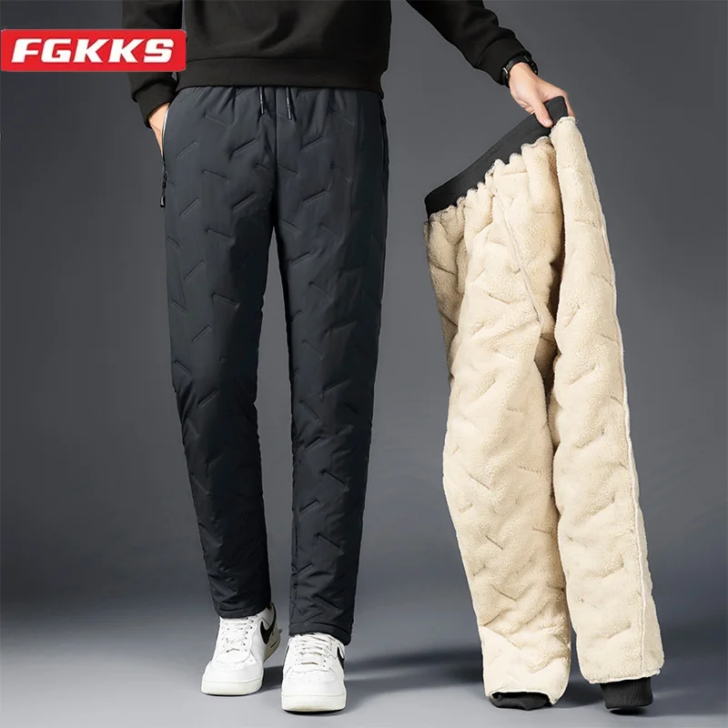 

FGKKS 2024 Outdoor Casual Pants For Men Pure Cotton Plus Fleece Warm Pants High Quality Design Hot Casual Pants For Men