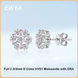 EWYA 925 Sterling Silver Moissanite Stud Earrings 1.4ct 7 Stones Flower Women Earring For Party Engagement Fine Jewelry Earings