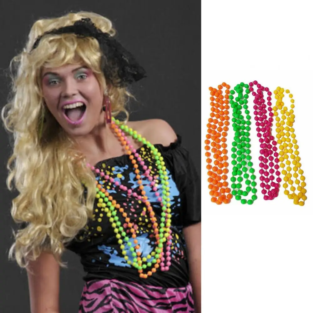 1980s Necklace Neon 1980s Costume Accessory Set Bracelets Necklaces Photo Props Party Dress Up Rave Bead Multicoloured for Women