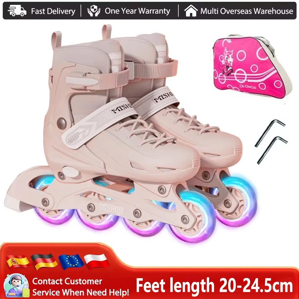Patines en línea para niños principiantes con ruedas luminosas - Incluye bolsa, tamaño ajustable M (31-34) L (35-39) para niños, niñas, mujeres y hombres, zapatos de patinaje de 4 ruedas, zapatillas deportivas para patinar al aire libre, regalos de cumpleaños y festivales