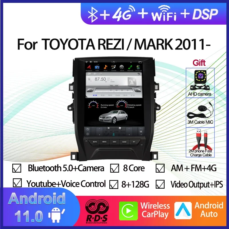 Android 11 Car GPS Navigation Tesla Style For TOYOTA REZI/MARK 2011- Auto Radio Stereo Multimedia Player Head Unit