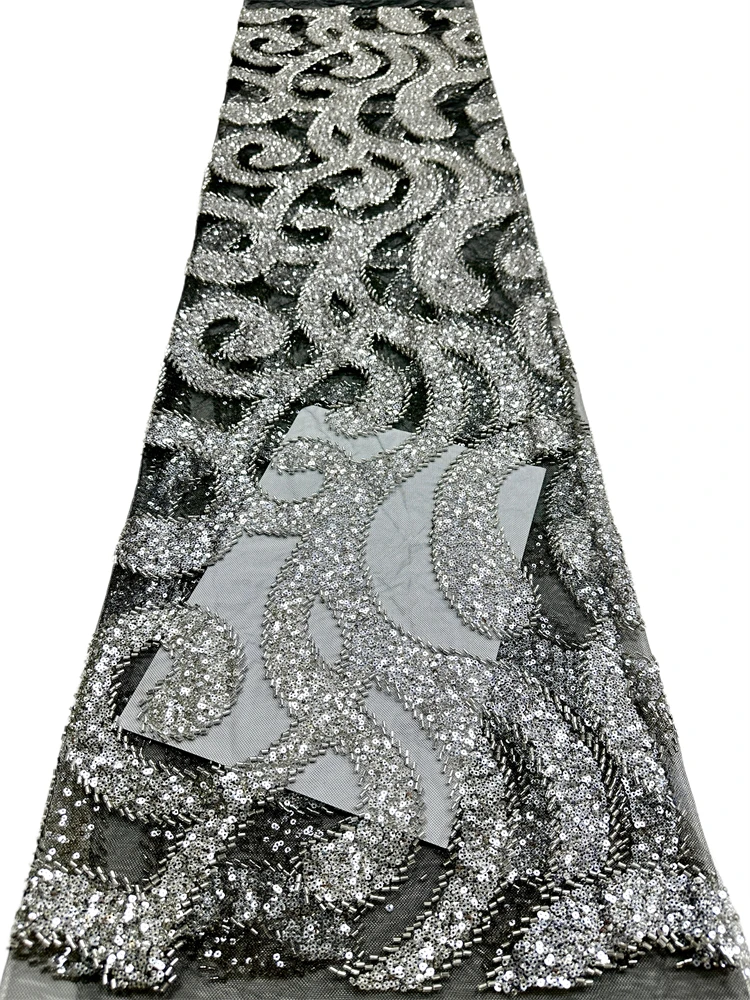

2026 Latest African Beaded Lace Fabric Embroidery French Mesh Sequins Lace Fabric Nigerian Tulle Lace for Party