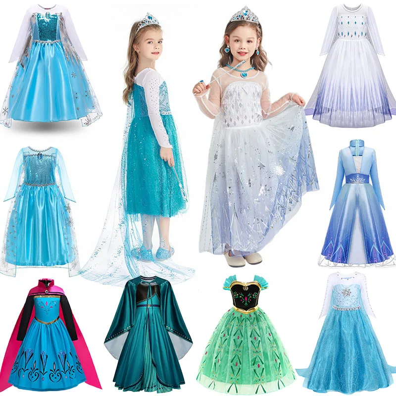 Robes reine des neiges Elsa pour filles, Costumes de Cosplay pour enfants, robes de princesse d'halloween pour enfants, vêtements de fête Disney