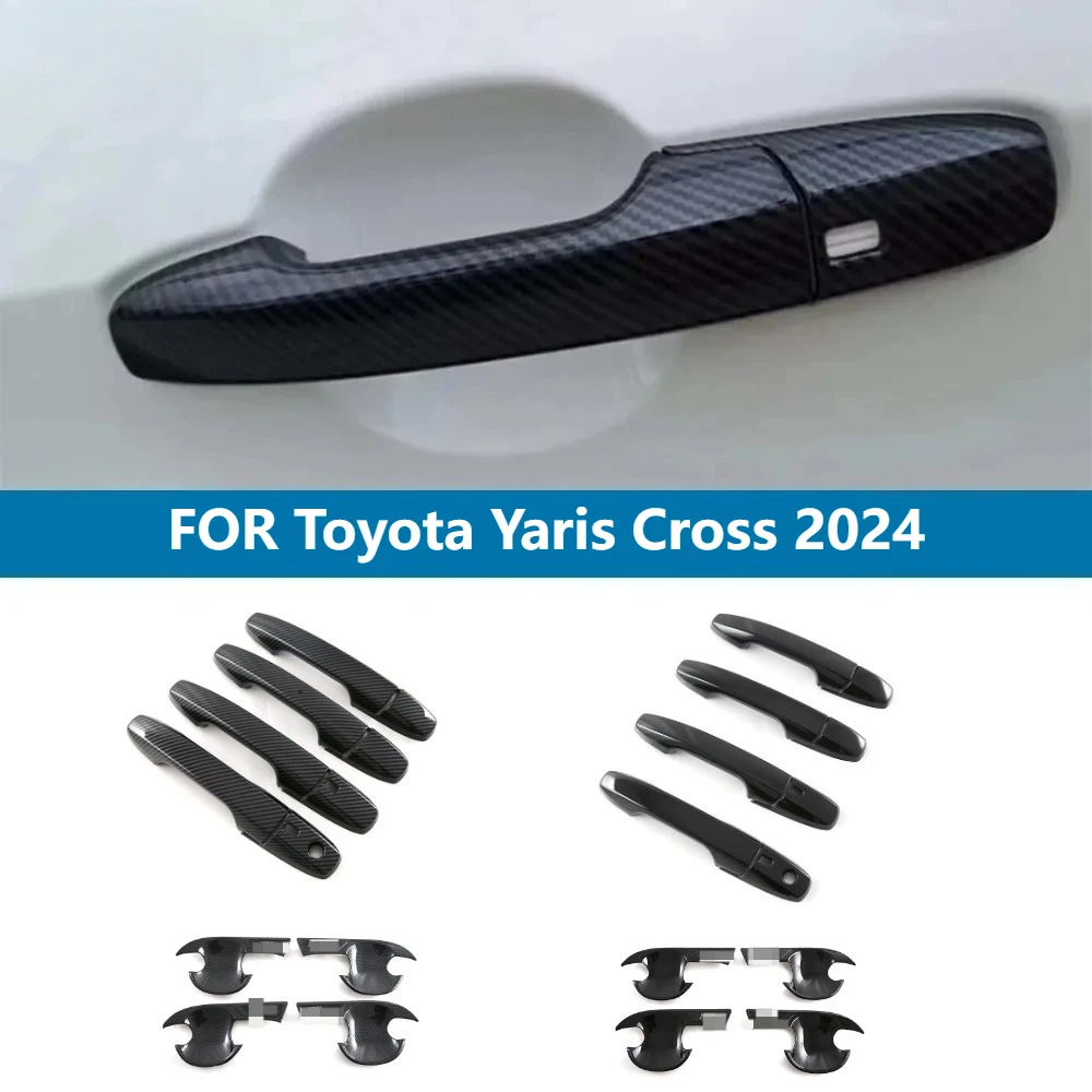 トヨタ-ヤリスクロス-2024用-車装飾-ドアハンドルカバー-車アクセサリー-カーボンファイバー-光沢ブラック