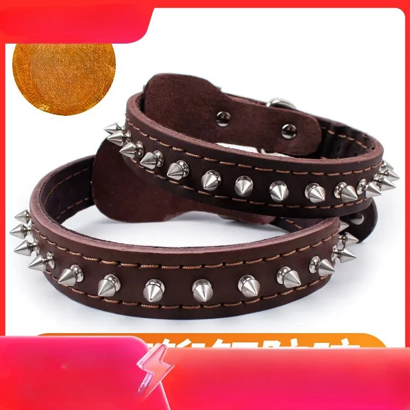 

Cowhide Rivet Dog Collar Large Dog Pointed Nail Neck Collar Durbin Fa Douying Dou Anti Bite Dog Neck Sleeve