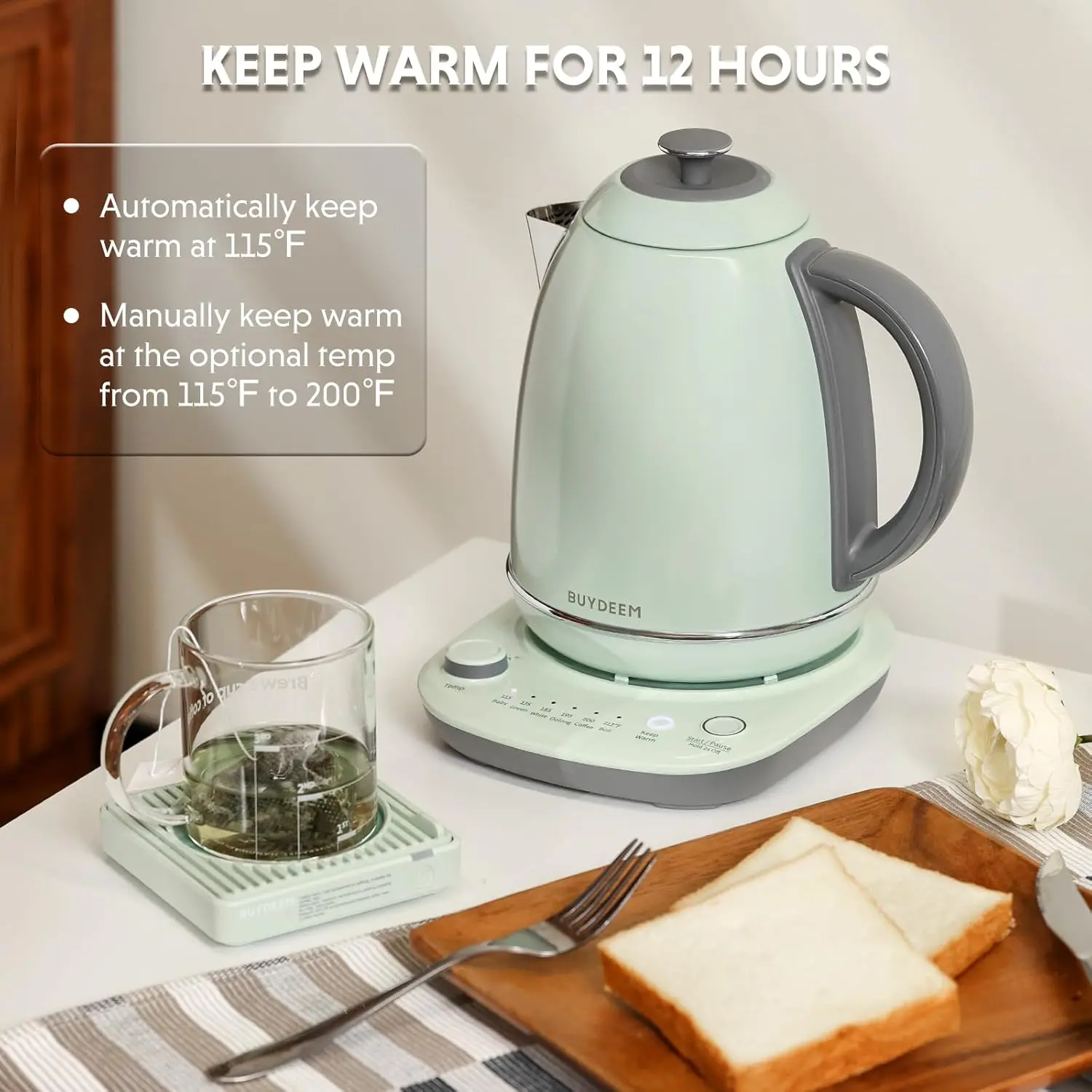 K740 Electric Kettle with Temperature Control, 12H Keep Warm, Quick Boil, Stainless Steel Hot Water Boiler for Tea Coffee Milk,