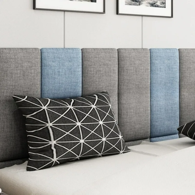 Faux Linen Anti Collision Soft Wall Panels Self Adhesive Upholstered Wall Stickers Bedroom Headboard Background Wall Decoration
