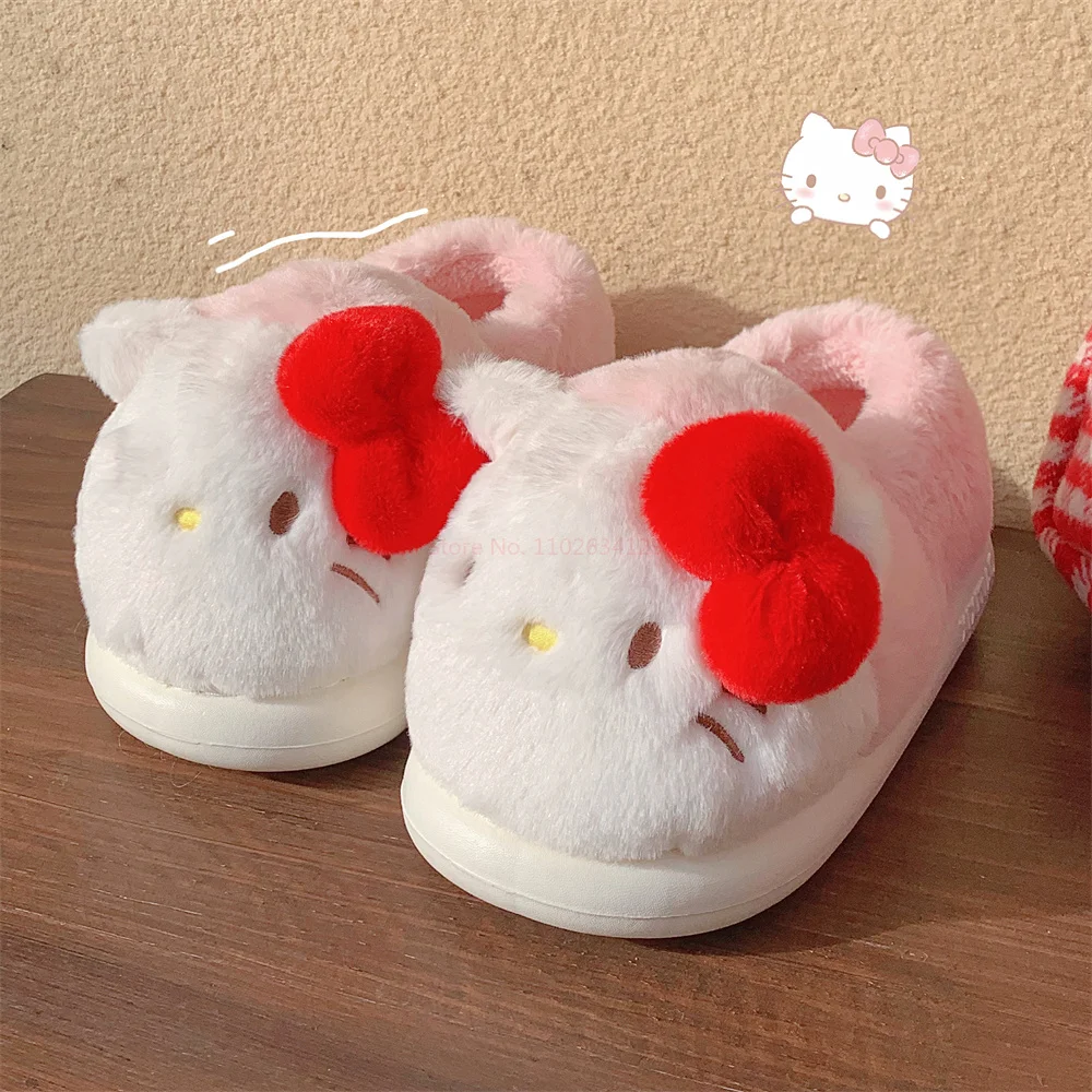 New Sanrio Kawaii Hello Kitty Kuromi Cinnamoroll Plush Shoes Slippers Women Home Cotton Slippers Warm Winter Girl Christmas Gift