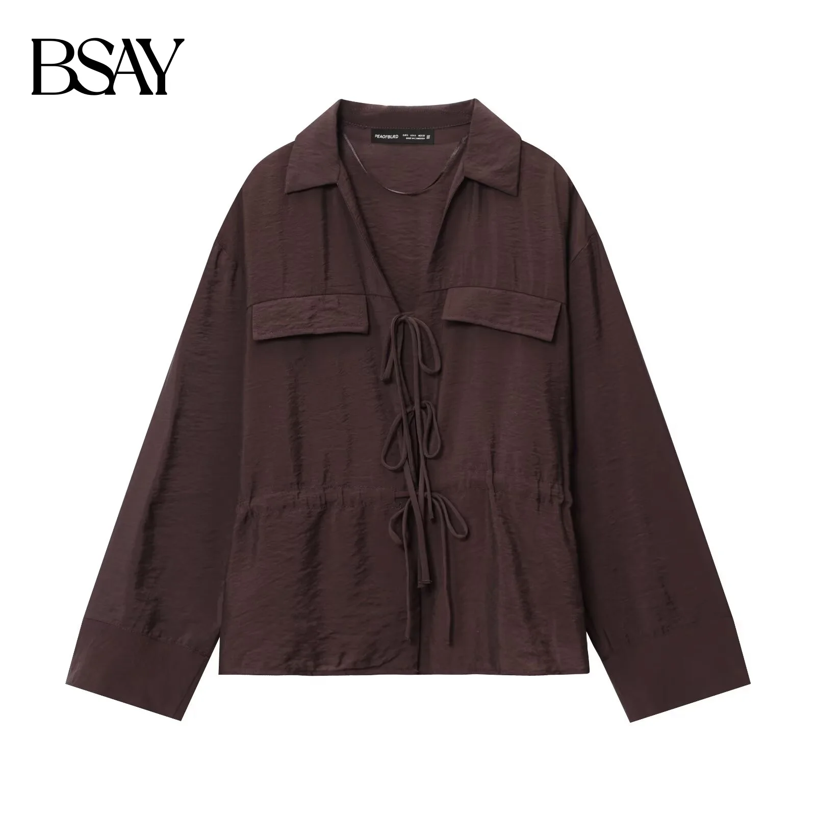 

BSAY, осенний новый продукт, женская повседневная рубашка с длинными рукавами и v-образным вырезом, универсальный бант, коллекция талии, топ