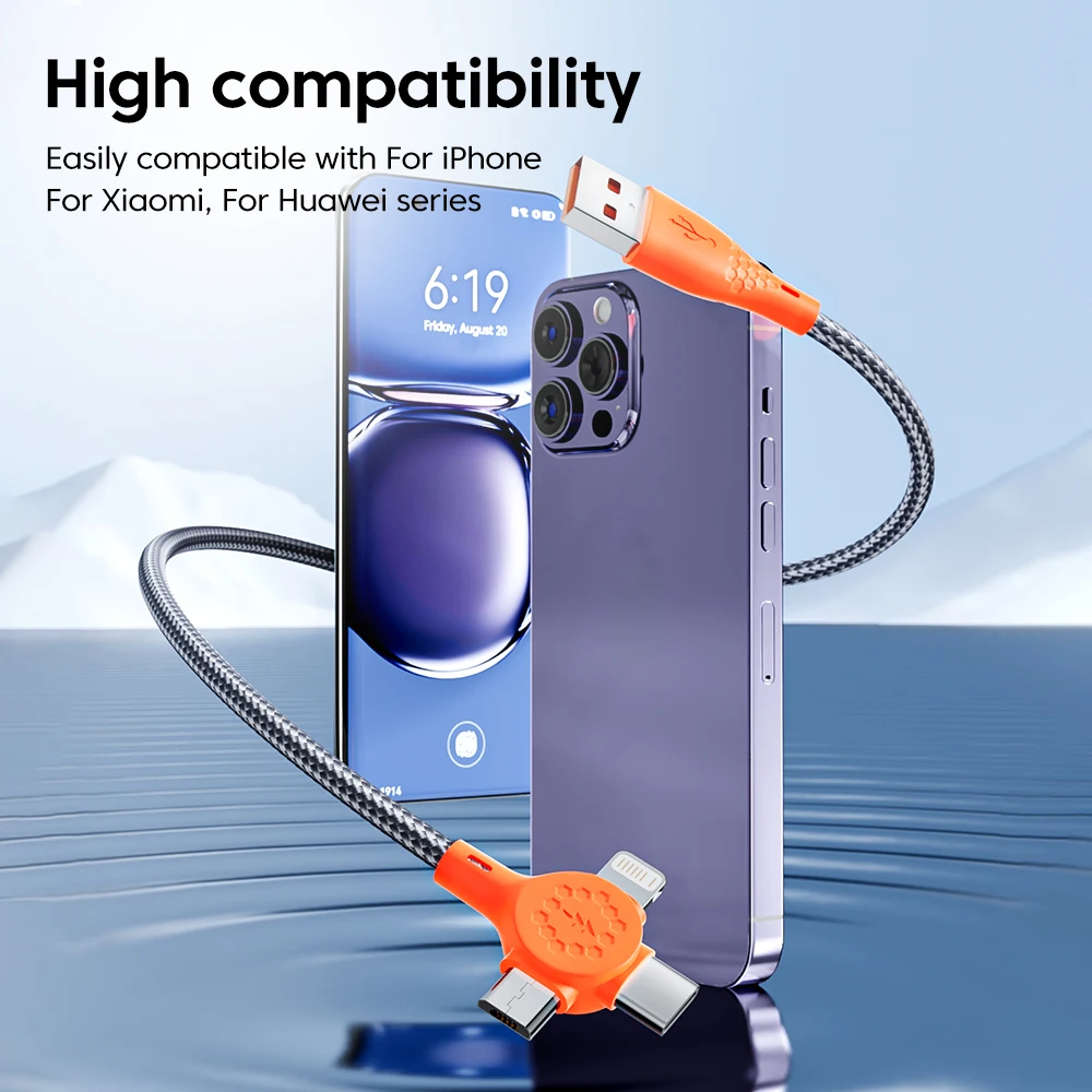 3 in 1 Fast Charging Cable For iPhone Xiaomi Huawei Mobile Phone USB To Type C Micro IOS Cable Multi Charger Cable USB Cable view 6