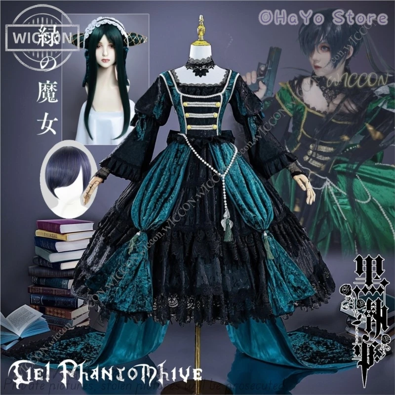 Ciel Phantomhive Anime Black Butler Sullivan Green Witch Cosplay Costume Wig Shoes Lolita Comic-Con Disguise Halloween Party