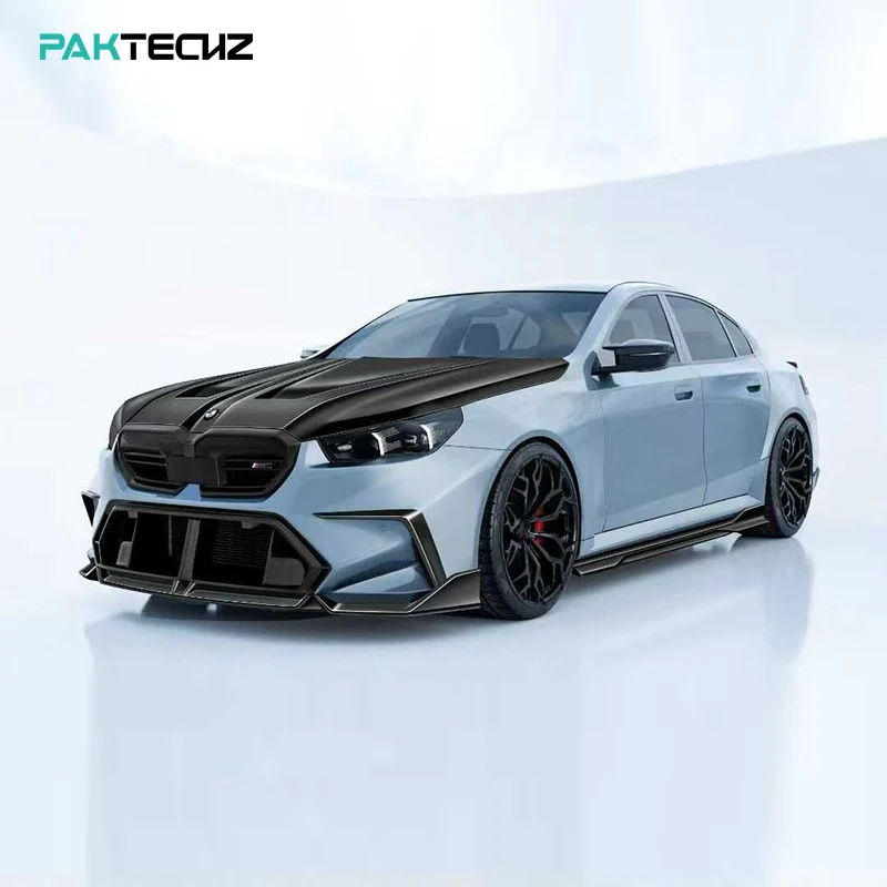 Paktechz Dry Carbon Fiber Body Kit Front Lip Hood Side Skirt Rear Diffuser Spoiler for BMW M5 Sedan Touring G90